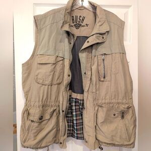 BUSH Mens Utility High Neck Fishing Safari Vest Multiple Pockets military Sz L